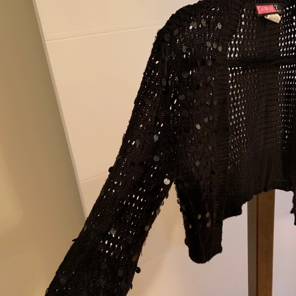 Black Mesh and Sequence Shrug / Bolero Womens Fits S/ M - Picture 3 of 3